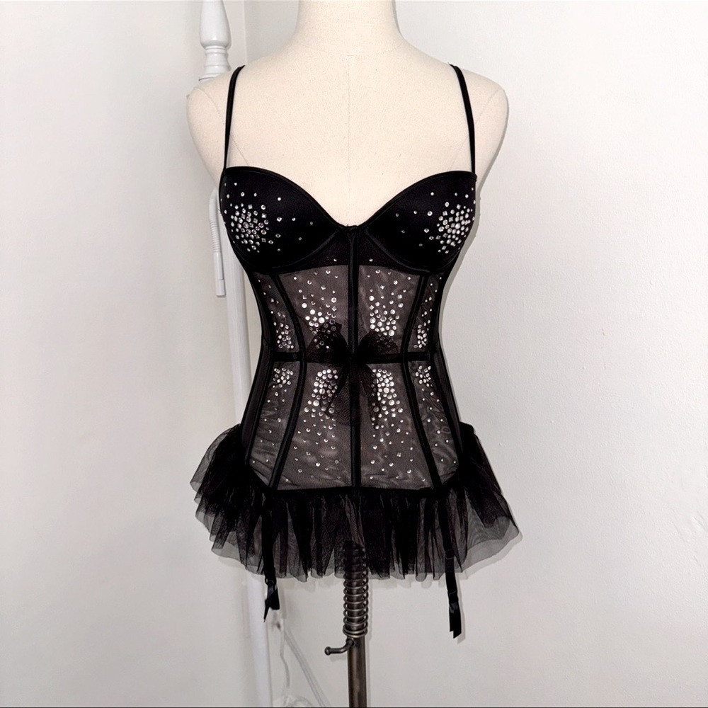 Victoria’s Secret 34B Black Rhinestone Bustier Corset Lingerie Bra Top